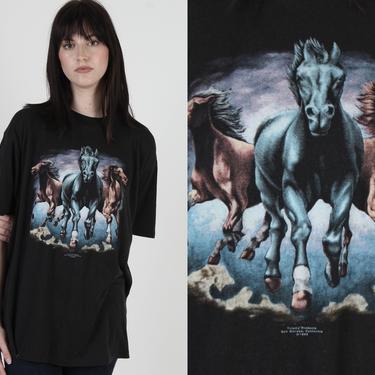1989 3D Emblem Horses T Shirt / Vintage 80s Trinity Products T Shirt / Motorcycle Stallion Thin Black Mens Black 50 50 Tee 