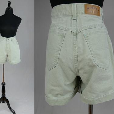 90s Pale Sage Green Cuffed Jean Shorts - snug 28 waist - Lee Riders - High Rise Waisted - Cotton Denim - Vintage 1990s 