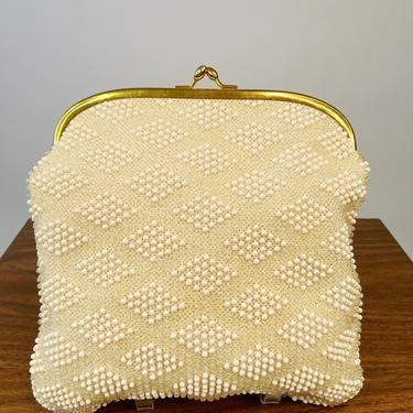 Mid-Century Ivory Diamond-Pattern Beaded Kiss-Lock Clutch | Prototype ...