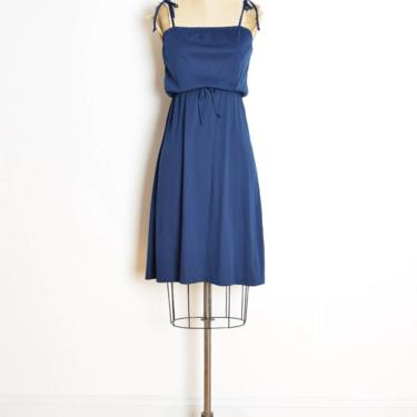 vintage 70s dress navy blue string ties disco hippie sun dress XS S clothing 