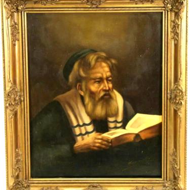 Oil Painting, "Rabbi Reading", Gold Frame, 25 x 22 ins, Realism, Vintage!