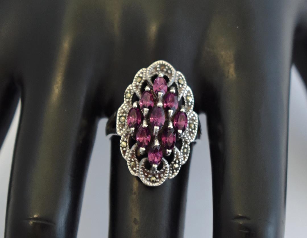 Vintage Marcasite Amethyst Sterling Silver Ring - Size 2024 8.75