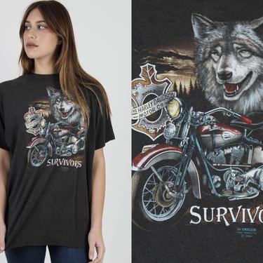 3d Emblem Wolf Shirt / Harley Davidson Shirt / Vintage 1989