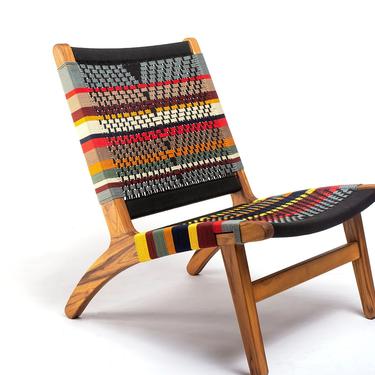 Mid Century Modern Chair - San Geronimo Pattern- Accent Chair - Hardwood Furniture - Handwoven Linear Pattern - black -  Rustic - midcentury 