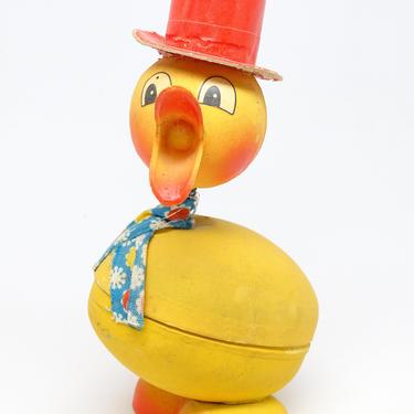 Vintage 1940's German Easter Chick Candy Container, Antique Bobble Head Chicken for Easter Basket Parade 