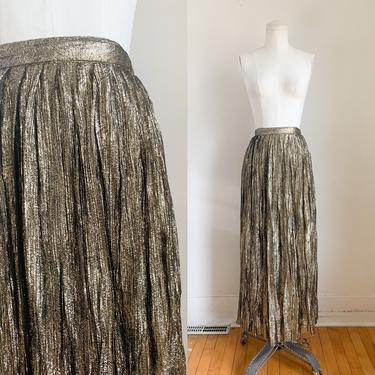 Vintage 1980s Gold Metallic Maxi Skirt / 27&amp;quot; waist 