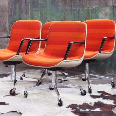 Mid Century Vintage 1975 Steelcase Executive office Chair 70s Knoll orange red textile Pollock Armchair CHROME MCM Danish Modern Post Modern 
