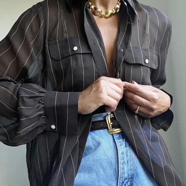 vintage LAUREN RALPHLAUREN pure silk  striped sheer gentlewoman blouse 