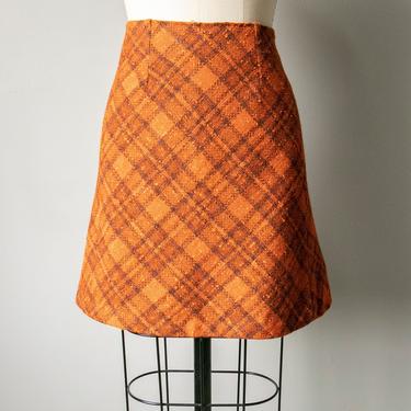1970s Mini Skirt Plaid Woven Wool XS 