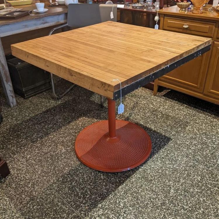 Cast iron base butcher block table 29.5x32x32.5"