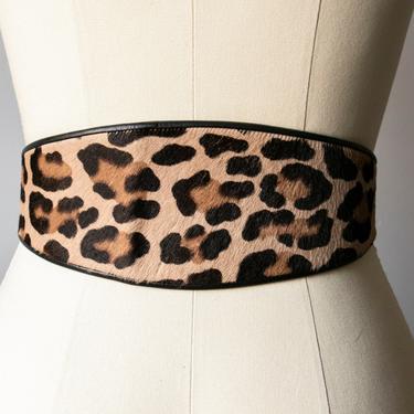 1990s Belt Faux Leopard Fur Animal Anne Klein Calderon XS / S 