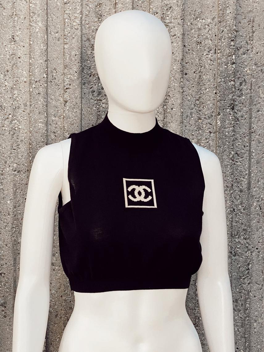 Vintage CHANEL CC Monogram Logo Pink CROP Top Shirt Blouse 