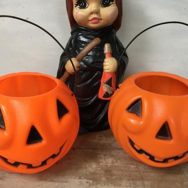 Vintage Empire Small JOL Pumpkin Pails, Small Halloween Trick Or Treat Plastic Jack O Lantern Buckets 