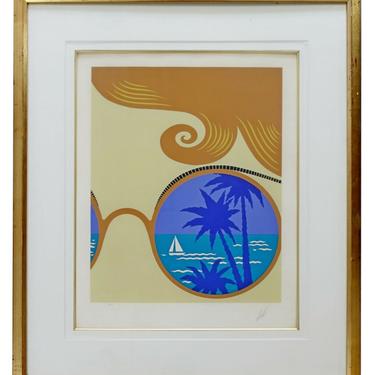Mid Century Modern Framed Rare Lithograph Winter Resort A.P. Signed Erte 1974 