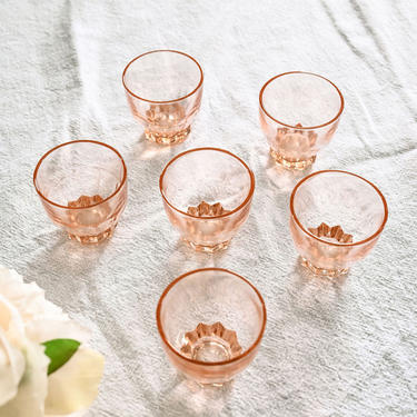 set of vintage french pink liqueur glasses