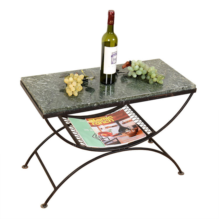 American Modernist Wrought &#038; Green Marble Accent Table w. Magazine Holder