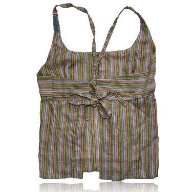 90s Open Back // Tie Back Striped Multi-Colored Top // Size Small 