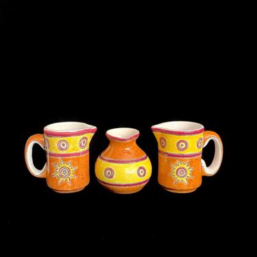 Vintage Modern Eduardo Vega of Cuenca Ecuador Set of 3 Pottery Small Pitchers Creamer Pitcher Artesa Pottery 
