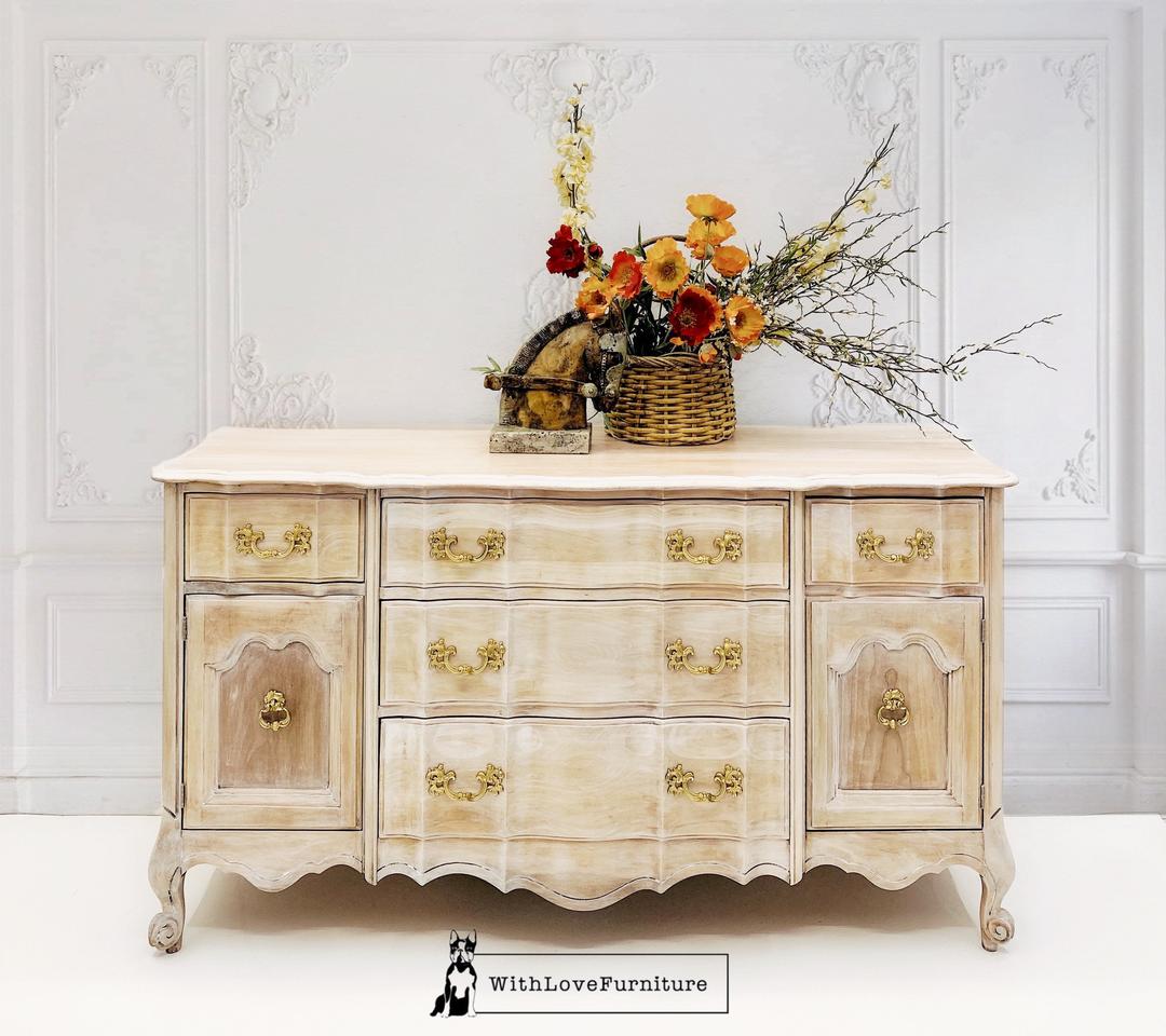 Stunning Bleach wood French Provincial Buffet / farmhouse / cottage style /beach