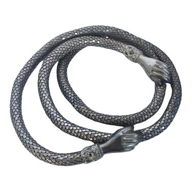 Vintage DL AULD CO. Silver Hand Belt | Necklace || Adjustable Versatile Hand Clasp Serpentine Belt Necklace Mesh Fish Scale 