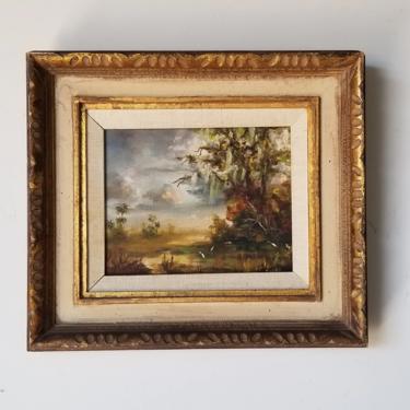 1970's Vintage E. Welcly Tropical Florida Highwaymen Landscape Painting 