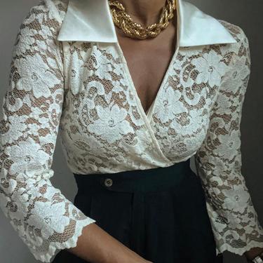 vintage wrap lace romantic blouse 