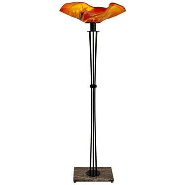 Art Deco Style Iron Uplight Blown Glass Floor Lamp Marble Base Chihuly Style 