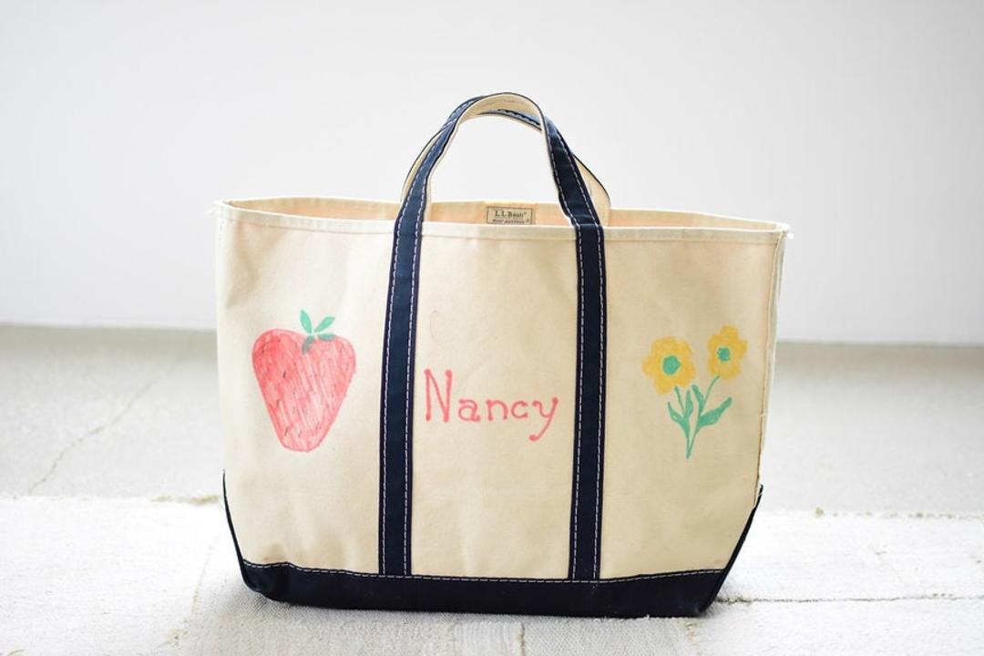 バッグ L.L. Bean BOAT AND TOTE MEDIUM 1980s Vintage 80s LL Bean Boat and Tote Canvas Tote Bag Navy Blue