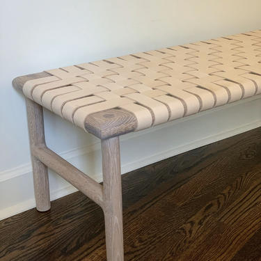 Entryway bench, mud room bench, wood and leather bench 