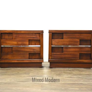 Walnut &amp; Chrome MCM Nightstands- a Pair 