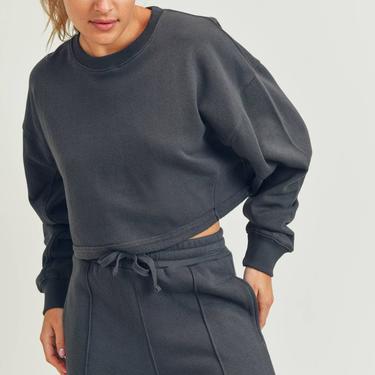 Cropped Long Sleeve Top - Charcoal Grey