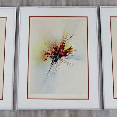 Mid Century Modern Framed Leonardo Nierman Suite of Signed Color Etchings 1970s 