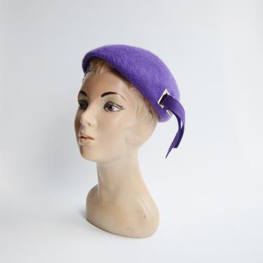 1960s Purple Mohair Beret Hat 