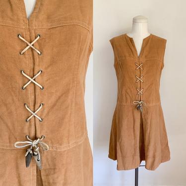 Vintage 1960s American Bazaar Faux Suede Mini Dress / M 