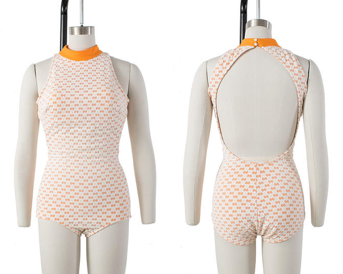 Vintage 1960s Swimsuit 60s White Lace Overlay Orange Open Back One Piece Bathing Suit Small From Birthday Life Vintage Of San Francisco Ca Attic