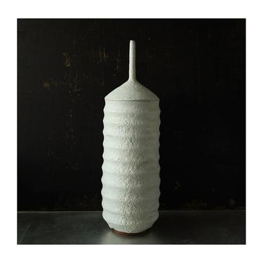 SHIPS NOW- one 20.5&amp;quot; tall stoneware bottle vase glazed in textural crater white by Sara Paloma Pottery 