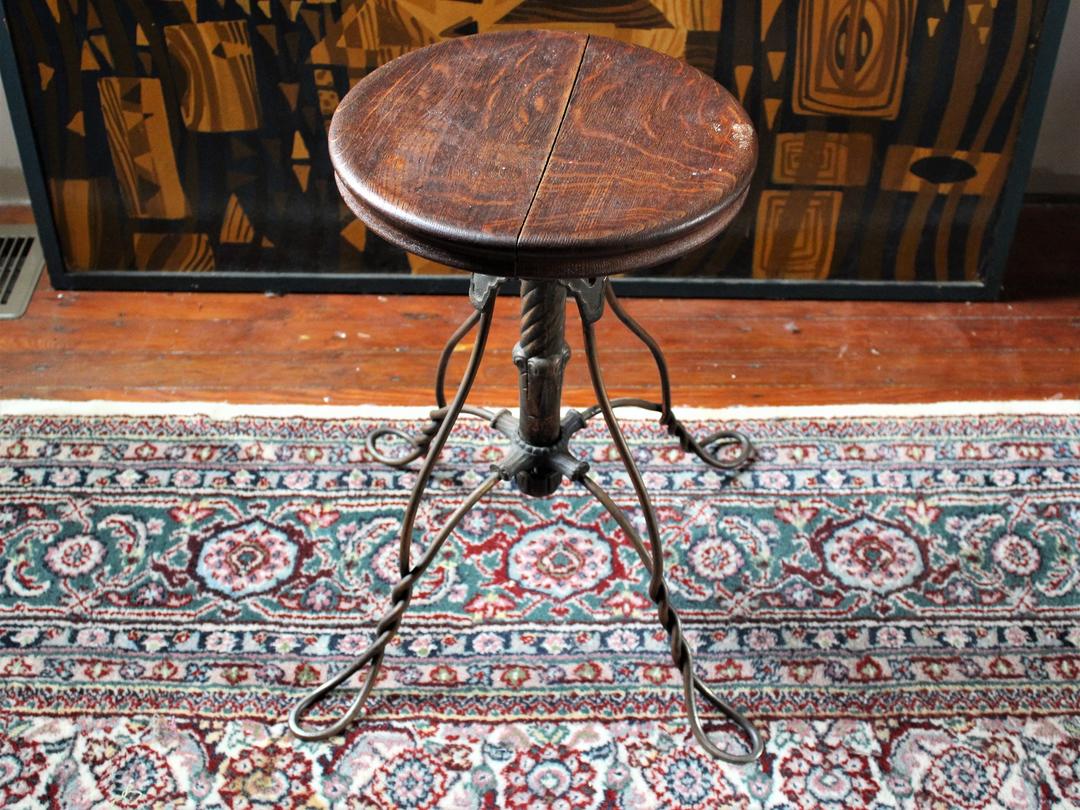 Cast Iron Piano Bench Vintage Antique Wrought Twisted Iron Leg