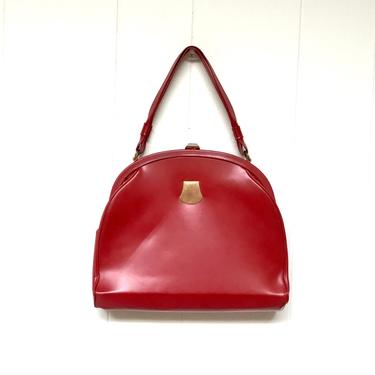 Vintage 1950s Red Leather Dofanette Handbag, Crimson Mid-Century Top Handle Purse, Scarlet Mrs. Maisel Dofa Bag, Made in France 