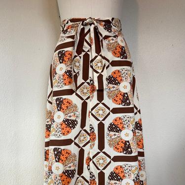 1960s Patchwork print cotton wrap skirt 