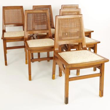 Founders Mid Century Walnut and Cane Dining Chairs - Set of 6 - mcm 