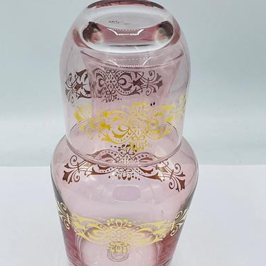 Vintage Bedside Carafe with Glass - Pink w/Gold design SC Line Italy- Nice Condition 