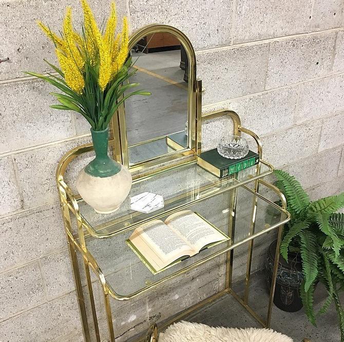 Local Pickup Only Vintage Metal Vanity Retro 1970 39 S Gold Metal Frame With Glass Inserts And Adjustable Rounded Mirror By Retrospectvintage215 From Retrospect Vintage Of Philadelphia Pa Attic