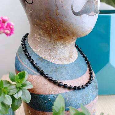 Vintage 1960s French Jet Black Glass Bead Necklace - Faceted Princess Length Necklace 19&amp;quot; 