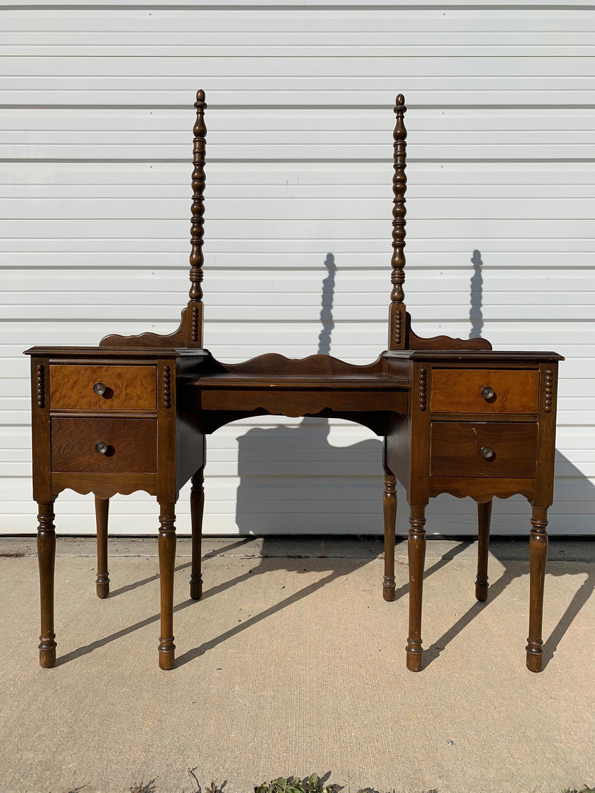 Antique Wood Vanity Desk Shabby Chic Victorian Makeup Table Storage