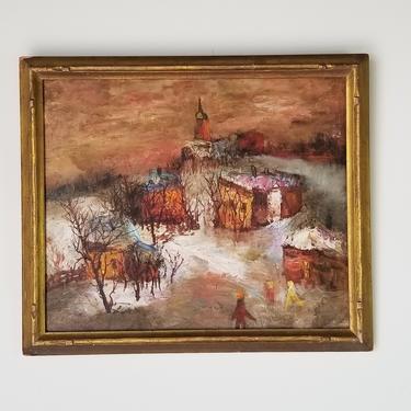 1960s Expressionist Style Winter Rural Landscape Painting by GW Laing, Framed 