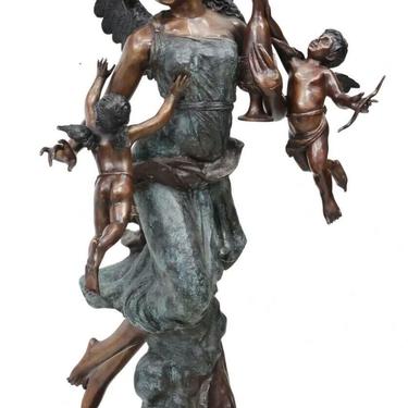Fountain, Bronze, Sculptural, Near-Life Size Angel. Cherubs, 71.5&quot;H