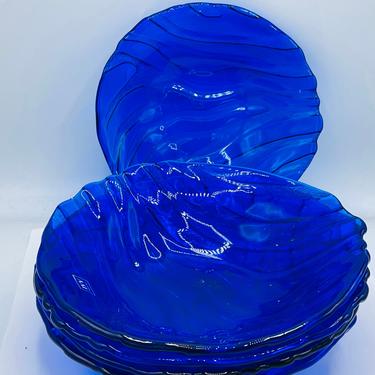 Set of (5) IVV Cobalt Blue Glass Salad Bowls Textured Wavy Pattern Exterior 8.5&amp;quot; from  Italy- Excellent Condition 