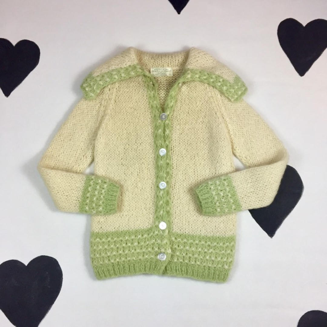 1960's fluffy knit wool mohair sailor collar cardigan sweater 60's