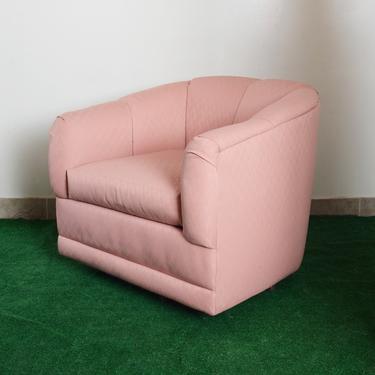 vintage 80s pink zigzag pattern fabric swivel  armchair 