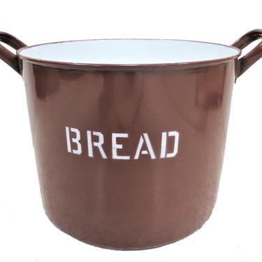 Vintage Enamel Bread Pail With Raised Lettering 